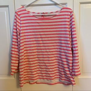 XL Hot Pink Striped J. Crew 3/4 sleeve Tee